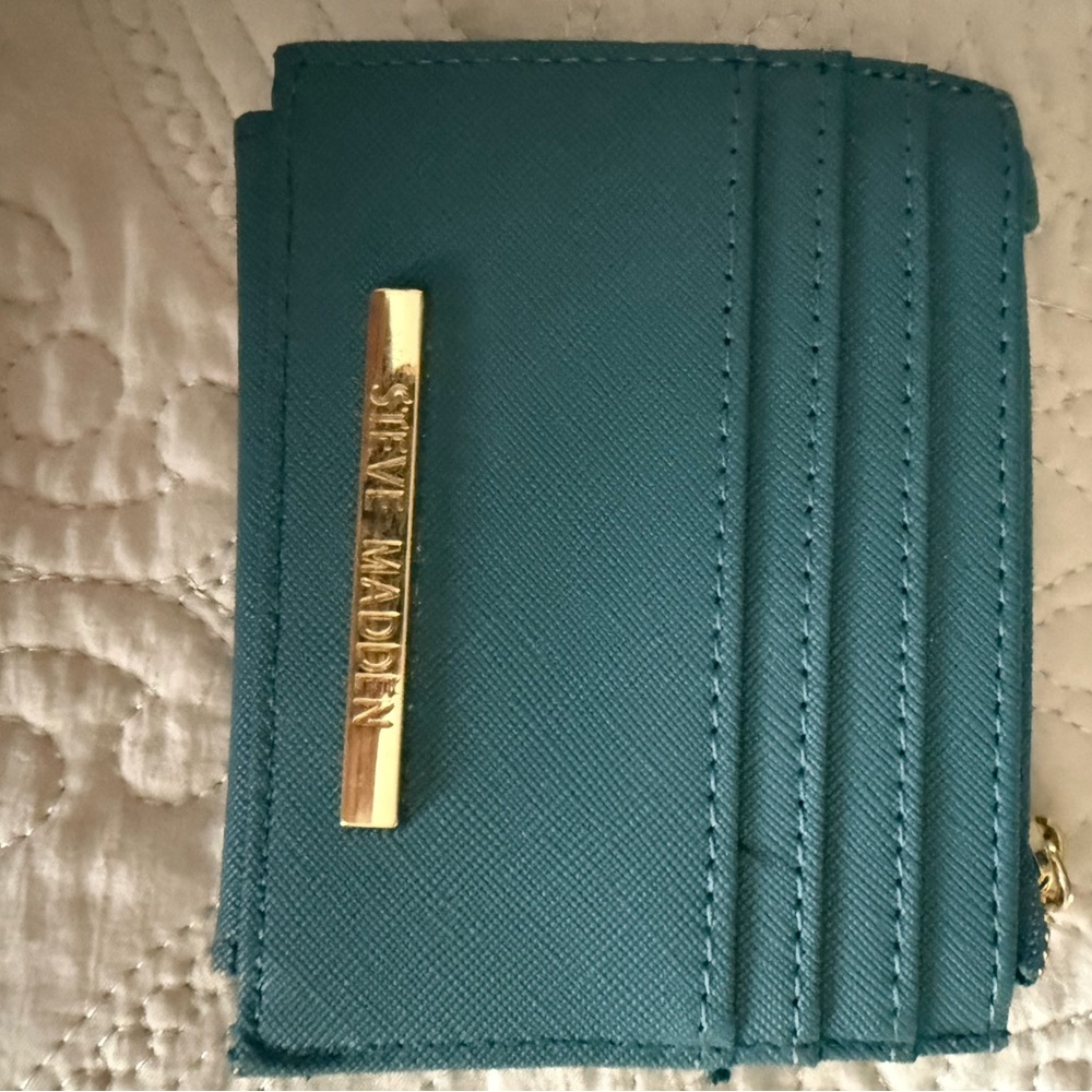 Steve Madden Teal Card Wallet with Gold Detail